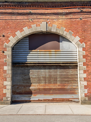 Warehouse entrance with closed shutters