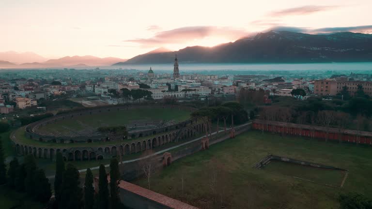 Aerial View of Pompeii Ancient City and New City