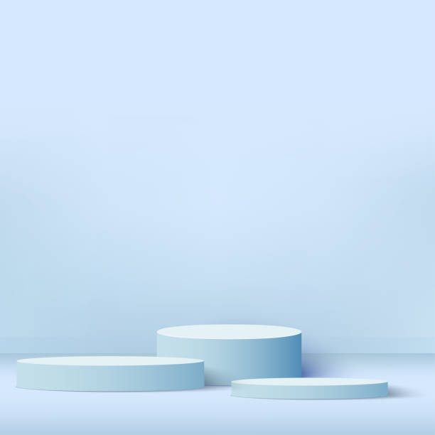 istock 3d blue color podium and minimal blue color wall scene. 3d podium minimal abstract background. Pastel color abstract room design. Vector 1463489704