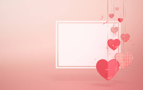 istock Valentine's Day Concept with 2D heart shapes, Square Note Paper Frame, Clipping Path 1463490329
