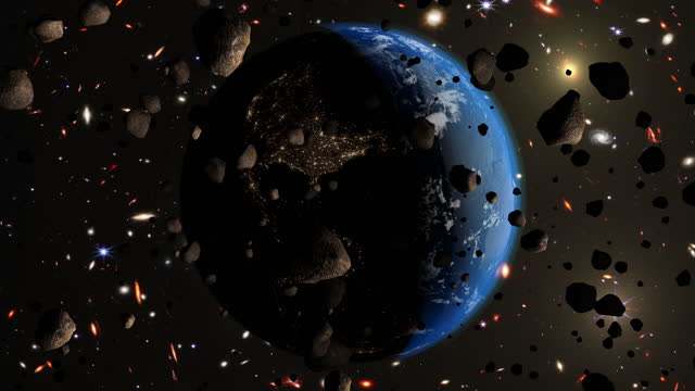 Asteroids in Space Hitting Earth