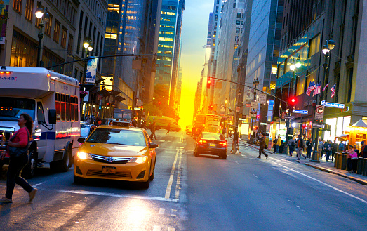 Rush Hour Yellow Cabs on 42nd St, NYC.