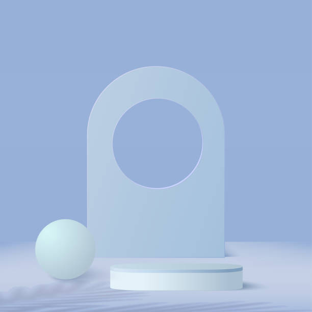 istock 3d blue color podium and minimal blue color wall scene. 3d podium minimal abstract background. Pastel color abstract room design. Vector 1463492201