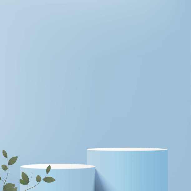 istock 3d blue color podium and minimal blue color wall scene. 3d podium minimal abstract background. Pastel color abstract room design. Vector 1463496096