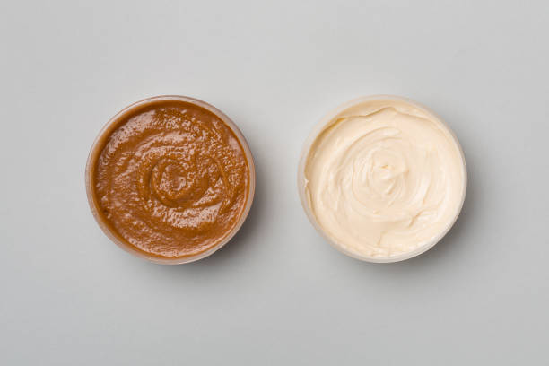 istock Natural scrub, body cream on color background, top view 1463496695