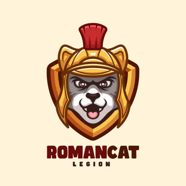 Vector illustration of Roman Cat Gold Helmet Creative Cartoon