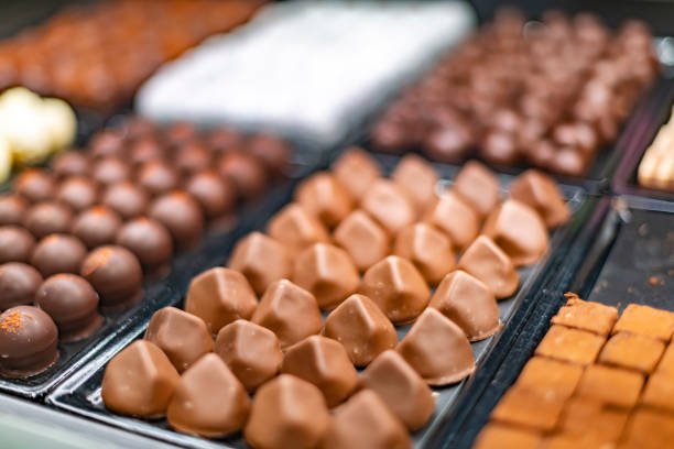 istock Chocolate pralines displayed in a confectionery store 1463498658