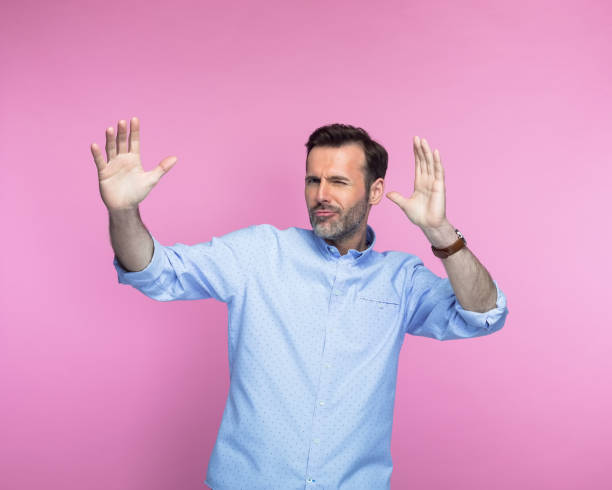 istock Portrait of man with stop gesture 1463501007