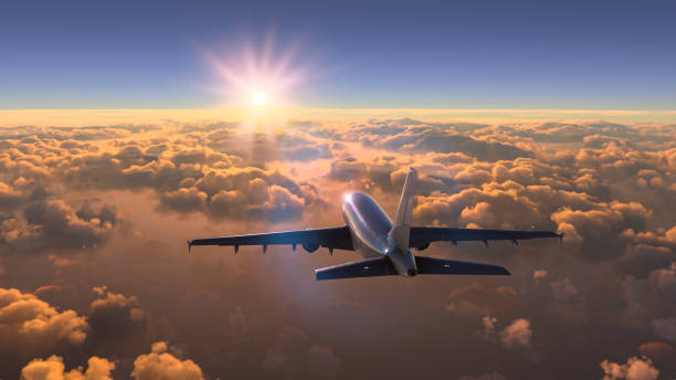 istock Commercial plane flying over the amazing sunset 1463506709