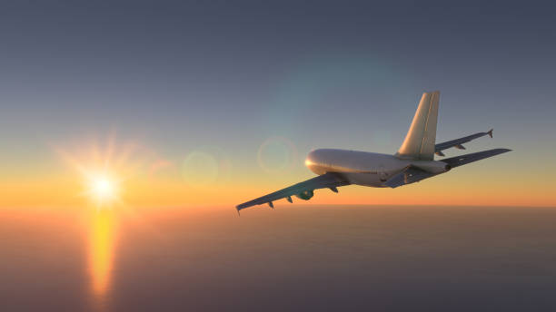 istock Commercial plane flying over the amazing sunset 1463506718
