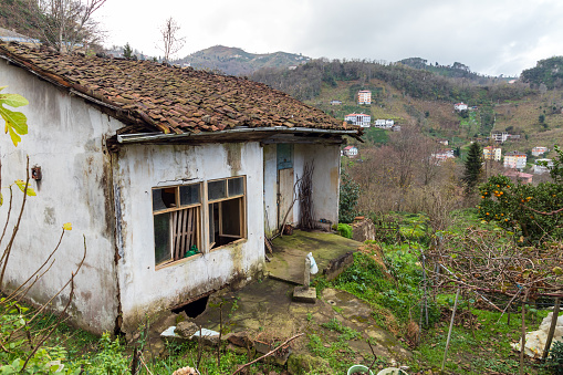 Old abandoned house. Rural landscape of Surmene town, Trabzon, Turkey