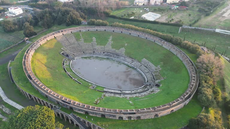 Aerial View of Amphitheater in Pompeii Ancient City