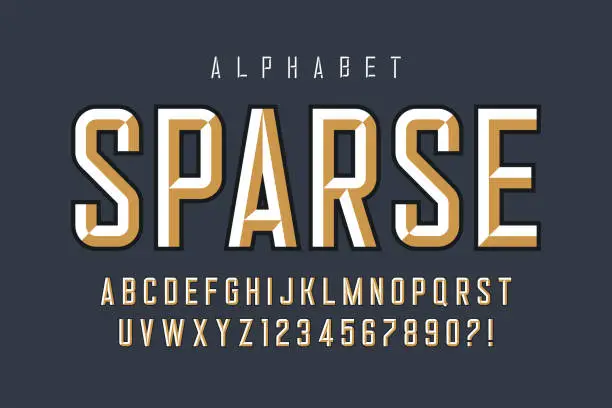 Vector illustration of Original display font design, chisel alphabet style, letters and numbers.