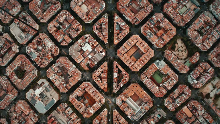 Barcelona Top Down Aerial View Slow