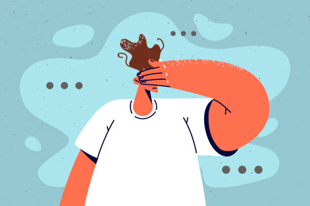 Man cover eyes avoid seeing things Man cover eyes with hand avoid seeing things. Distressed male close eyesight refuse to watch or observe something. Vector illustration. sheepish look stock illustrations