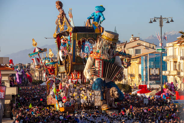 Viareggio, Italy - Feb 4 2023 : first day of Viareggio Carnival 2023. The allegorical float \
