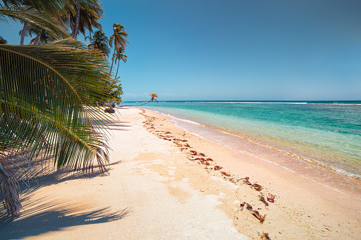 Turquoise Caribbean sea and Sunny tropical beach in Paradise island, Montego Bay, Jamaica