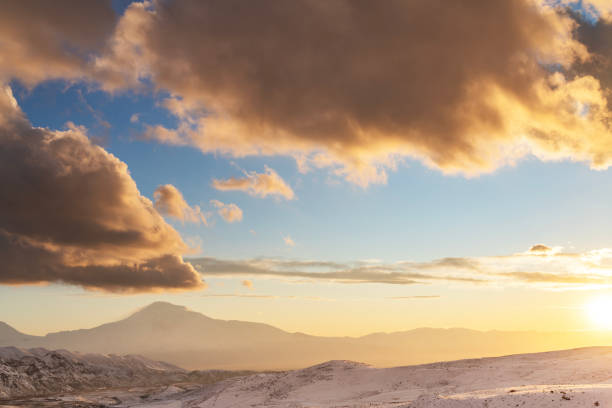Beautiful  sunset in the mountains, winter landscape.