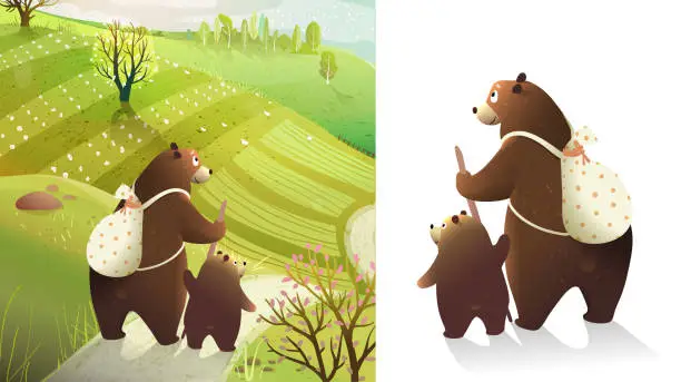Vector illustration of Bears Travelling Adventures in Nature for Kids