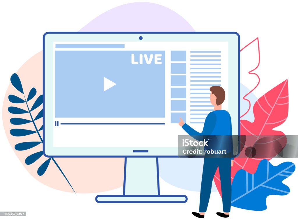 Man Using Computer To Watch Youtube Guy With Computer Turns On Video Player On Screen Man Using Program For ...