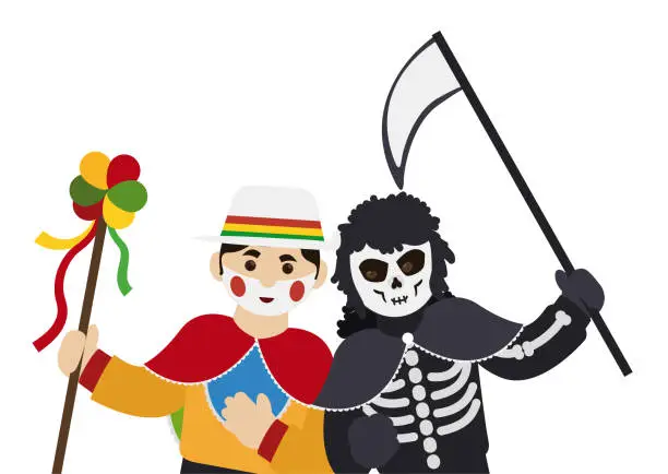 Vector illustration of Garabato and Death in the traditional dance in Barranquilla's Carnival, Vector illustration