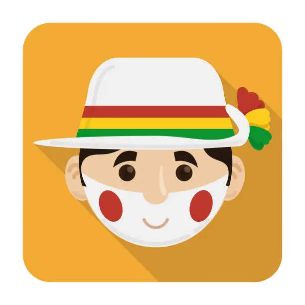 Vector illustration of Garabato male face with hat and flowers for Barranquilla's Carnival, Vector illustration