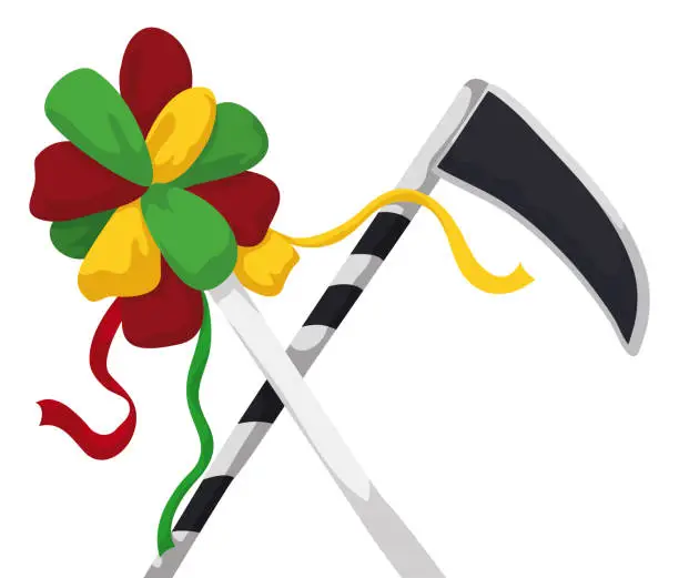 Vector illustration of Garabato wand crossed with black scythe for Barranquilla's Carnival, Vector illustration