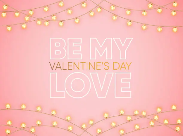 Vector illustration of Valentine's Day background. Heart glowing garland.
