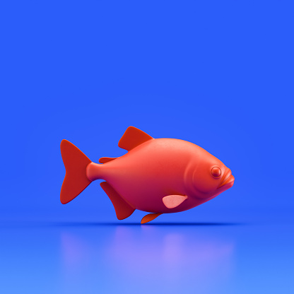 Piranha monochrome single color fidh made of red plastic, single fish from side view, profile, sea animal, 3d rendering, nobody
