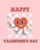 istock Trendy retro cartoon heart character. Groovy style, vintage, 70s 60s aesthetics. Valentines day greeting card. Vector illustration in flat style 1463541580