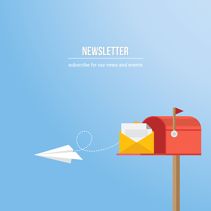 Newsletter. Vector banner of email marketing. Subscription to newsletter, news, offers, promotions.