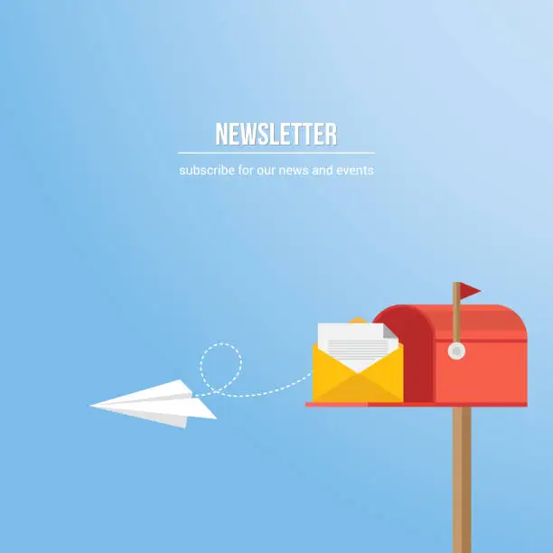 Vector illustration of Newsletter. Vector banner of email marketing. Subscription to newsletter, news, offers, promotions.