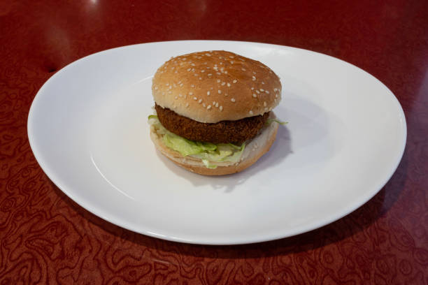 Paris, France - 01 24 2023: Middle East dishe culinary Still Life. Vegetarian burger with salad