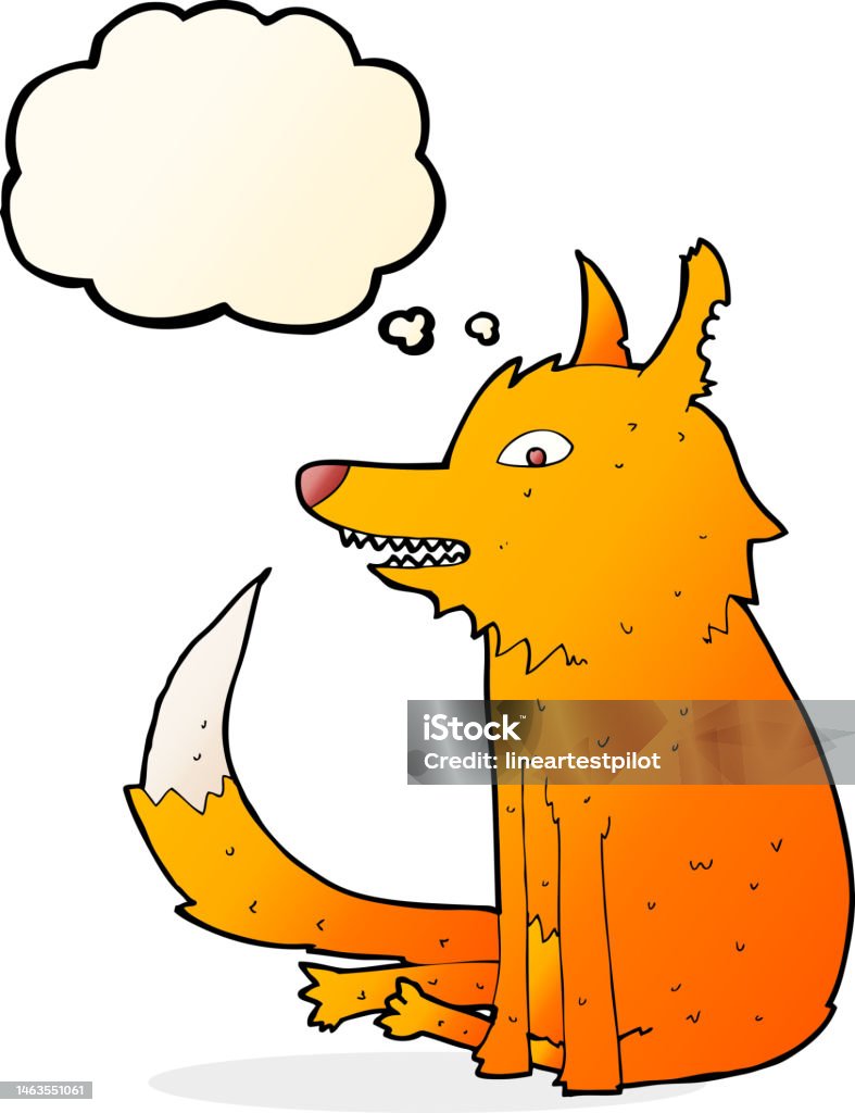Kreskówka, fox siedzi z chmurą z myślami - Grafika wektorowa royalty-free (Bazgroły - Rysunek) Kreskówka, fox siedzi z chmurą z myślami - Grafika wektorowa royalty-free (Bazgroły - Rysunek)