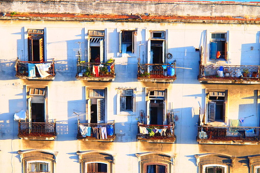 Apartment balconies in Havana with laundry