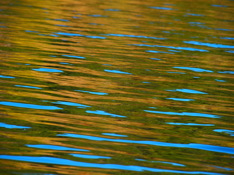 Blue sky reflects on rippling water