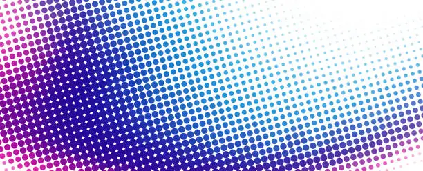 Vector illustration of Halftone background with color transition from cerise to blue through purple