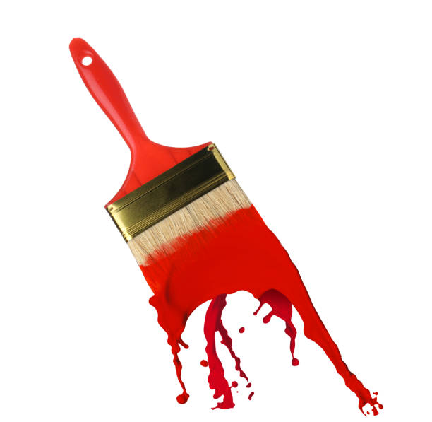 istock Brush and splashing red paint on white background 1463555267