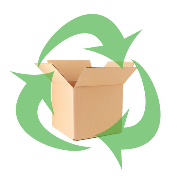 istock Cardboard box and recycling symbol on white background 1463555313
