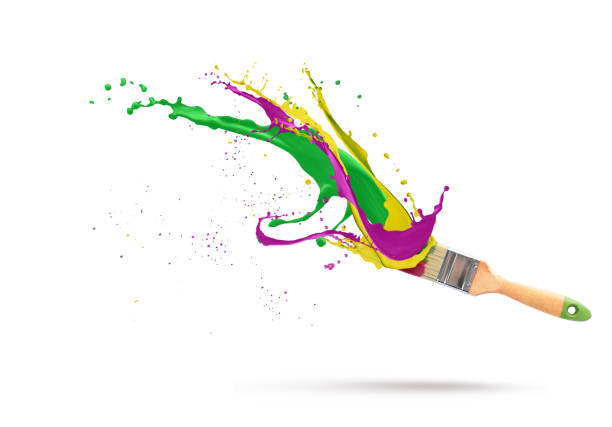 istock Brush and splashing paints on white background 1463555373