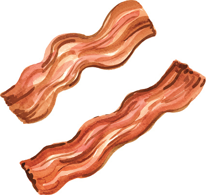 A single watercolor style bacon element on a transparent background.