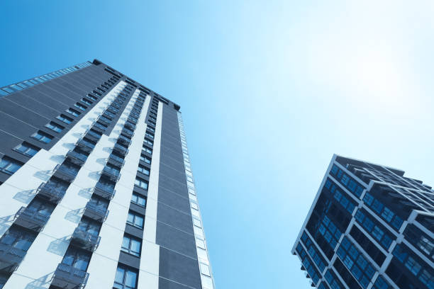 istock Low angle view of modern buildings on sunny day 1463556901
