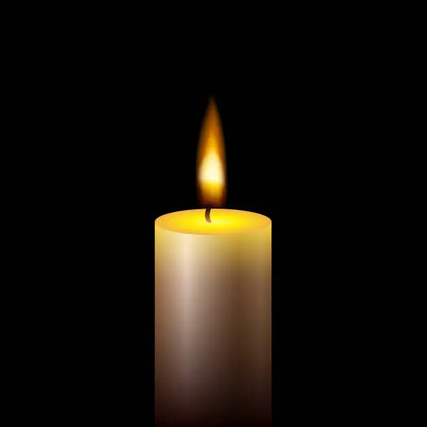 Vector illustration of Burning Candle, condolence obituary message, template RIP memorial condolence sympathy.