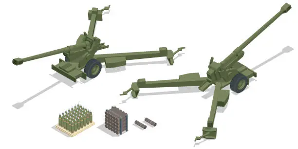 Vector illustration of The FH70 is a towed howitzer. Military towed self-propelled howitzer.