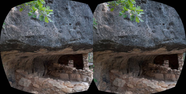 уолнат каньон стереоскопическая vr - walnut canyon ruins стоковые фото и изображения
