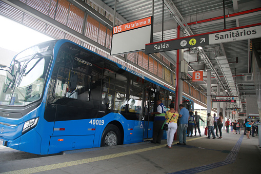 salvador, bahia, brazil - october 24, 2022: bus of the BRT transport system in the city of Salvador.