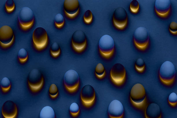 istock Cosmic Easter eggs, creative pattern or background in neon orange and navy blue colors. 1463565255