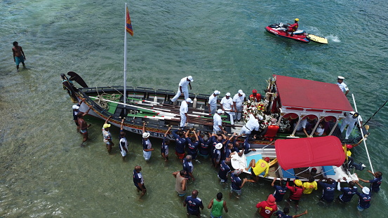 salvador, bahia, brazil - january 1, 2023: Maritime procession through the waters of All Saints Bay in honor of Bom Jesus dos Navegantes, in Salvador.