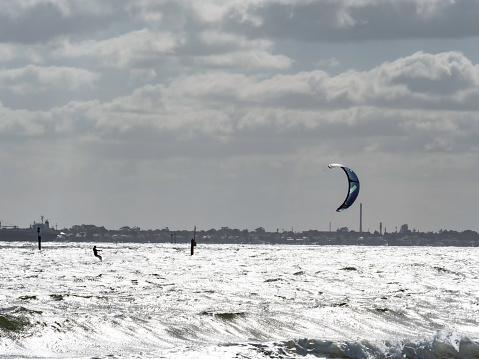 Kite surfer in silhouette, Melbourne beach side suburbs