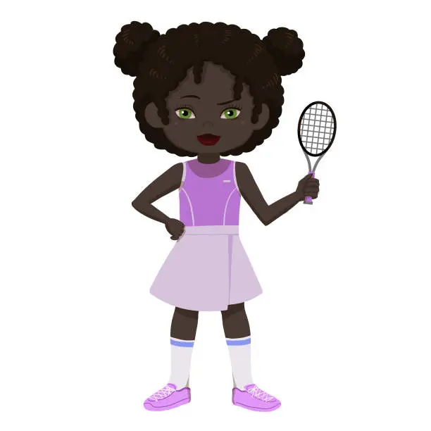 Vector illustration of Sporty African Girl Playing Tennis